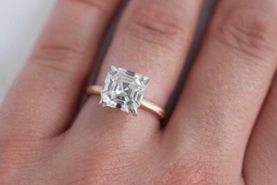 Asscher Cut Diamond Solitaire Engagement Ring GIA