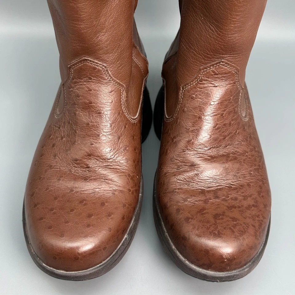 Botas caubói femininas Z-Coil 8 couro marrom biqueira redonda puxar zíper lateral faroeste - Imagem 3 de 4