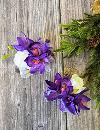 Prom Corsage Boutonniere Set Rose Lily Pin Wrist Hand Dress Suit Flower Purple - Picture 1 of 6