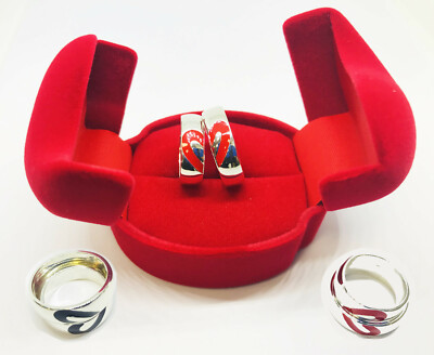 925 Silver Silver Enamel Hearts or Gemstones Heart Engagement Band Rings