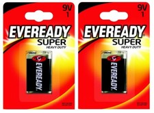 2 x Eveready Super Heavy Duty 9V Battery Long Lasting E Block 6F22 Universal