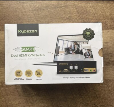 Rybozen Dual HDMI KVM Switch 2 Port Monitor Extended Display, 4K USB KVM Switch 