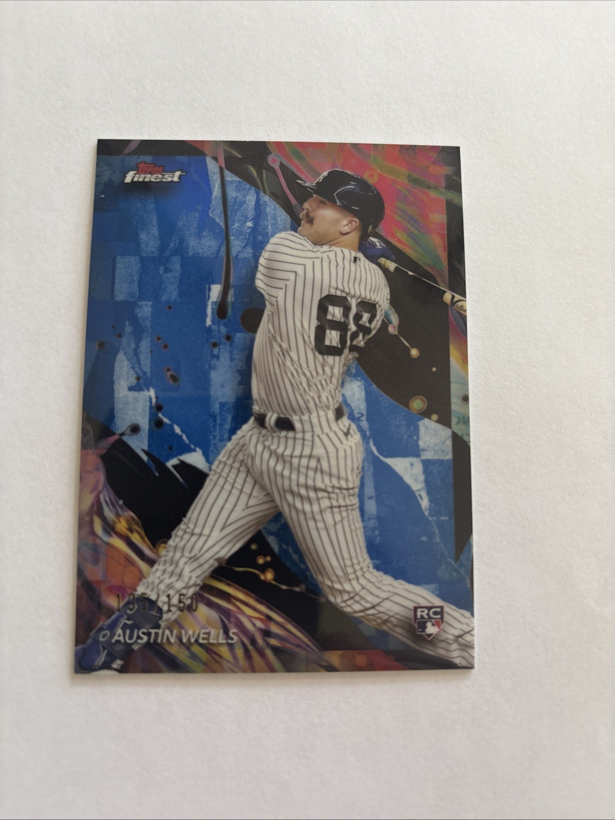 2024 Topps Finest - Uncommon Austin Wells #116 Blue Refractor /150 (RC)