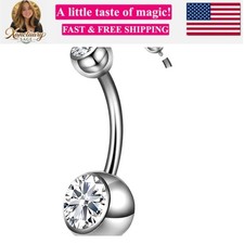 Titanium Belly Button Rings 14G, ASTM F136 Navel Piercing with 5mm  8mm CZ T...
