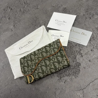 Vintage Christian Dior Trotter Saddle Canvas Wallet Green/Beige Rare - Bild 1 von 4