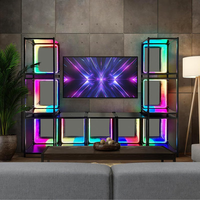 LED Infinity Mirror Storage Cabinet with RGBW Light for Gaming & Decor