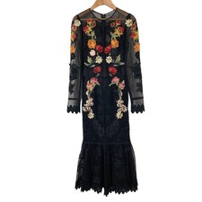 DOLCE&GABBANA Flower Embroidery Mesh Dress, Size 36, Black Women USED