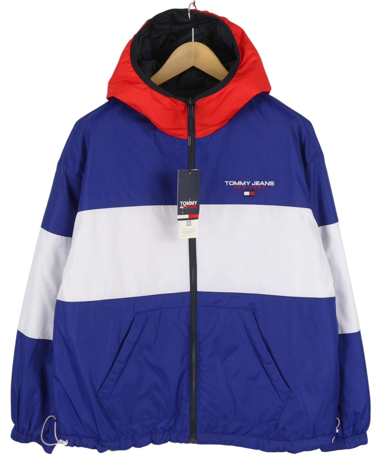 TOMMY HILFIGER Reversible Quilted Men Jacket M Blue Insulated Hood Logo RRP239 * thumbnail 2