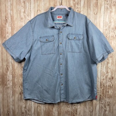 Wrangler Men's Blue Denim Button up Shirt Short Sleeve Size 3XL Western Rodeo
