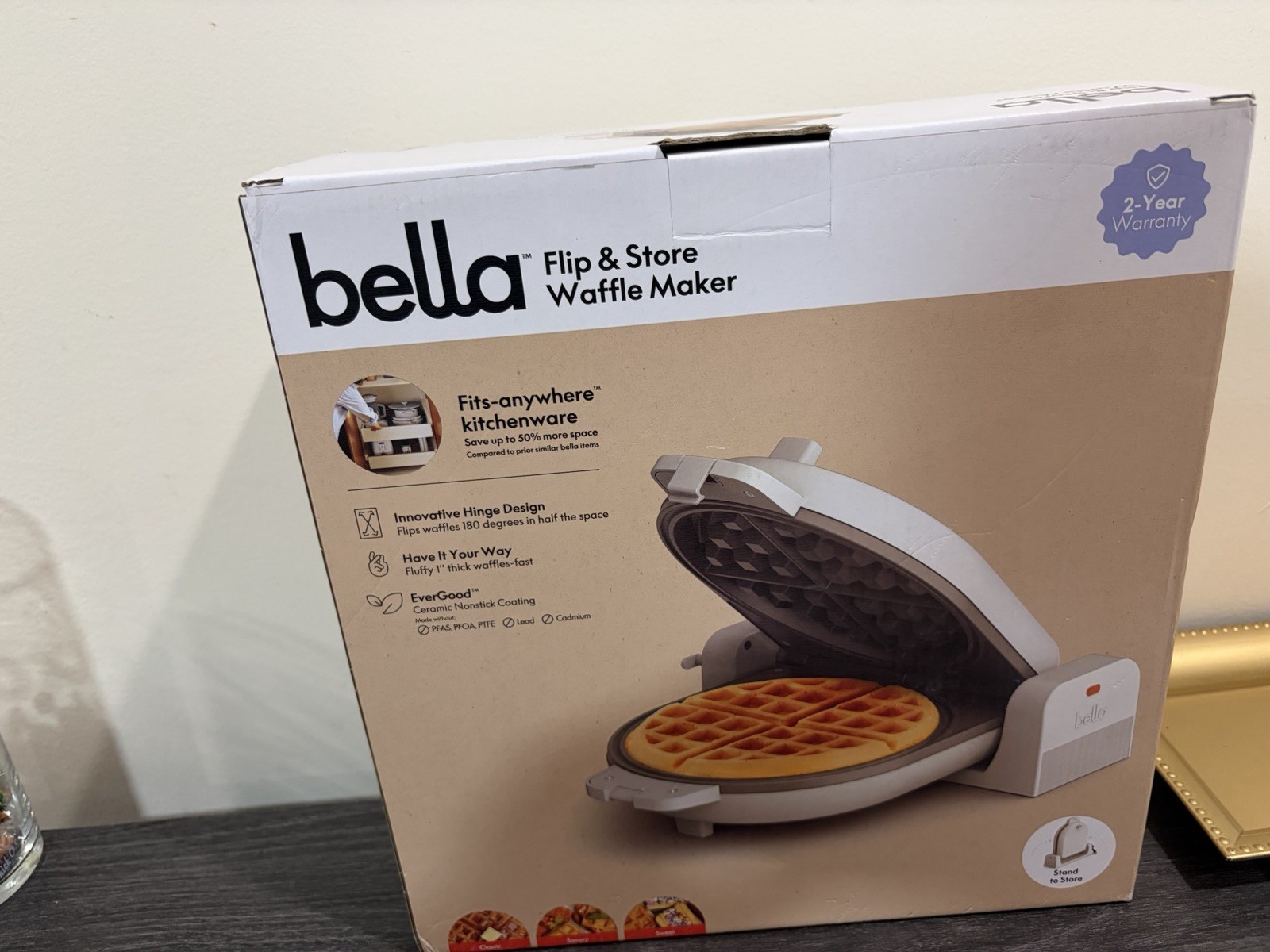 Bella Flip-N-Store Belgian Waffle Maker, Evergood&trade; Ceramic