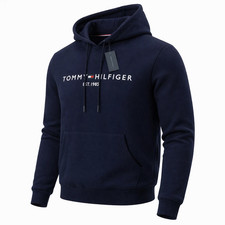Image of Men’s Tommy Hilfiger SMALL Navy Blue Hoodie Pullover Logo Sweatshirt