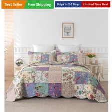 Quilts Queen Size Patchwork Bedspread Set - 100 Cotton Reversible Breathable...
