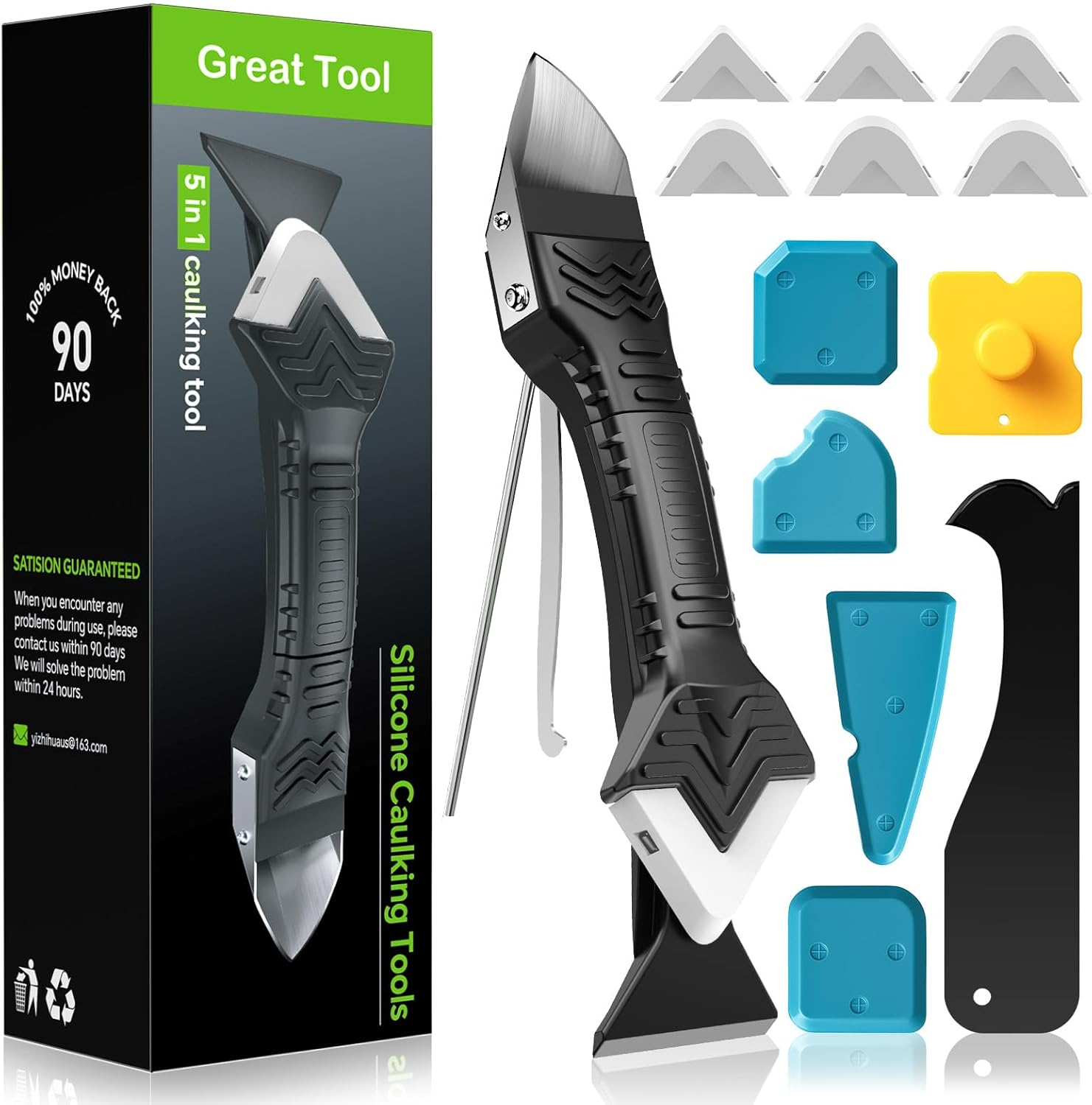 Silicone Caulking Tool, 5 in 1 Caulking Sealant Finishing Tool with Grout Scrape