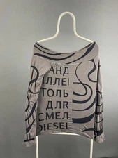 Diesel Womens Top Size 2 Gray Cotton Long Sleeve Off Shoulder Blouse Y2K