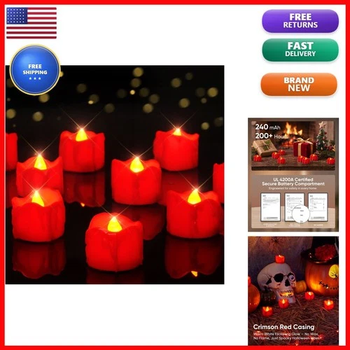 Homemory 12Pcs Red Dripping Flameless LED Tea Lights 1.58"x 1.2" - product listing photo