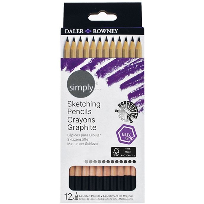 Daler Rowney Simply Sketching Pencils Crayons Graphite Set 12pk