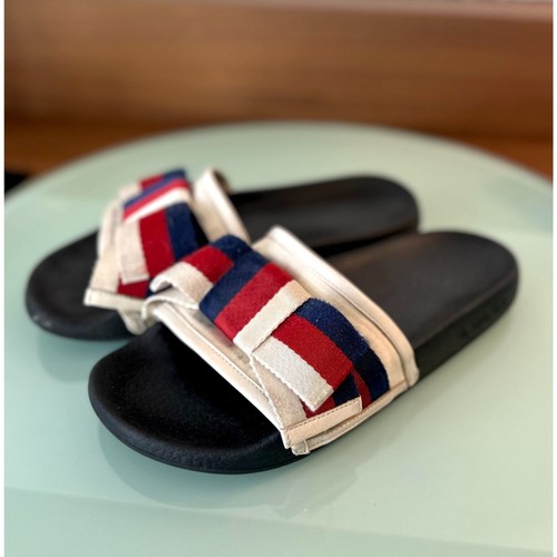 Gucci Sylvie Web Accent Satin Slide Sandals Black EU 37 Authentic