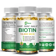 120 ct Biotin Capsules - Hair Growth & Keratin Production High Potency 12000mcg