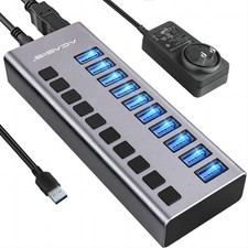 Acasis USB 3.0 Hub 10 Port On/Off Switches with AC Power Adapter for PC Laptop