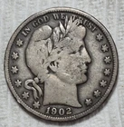 1902 P Silver Barber Half Dollar. Estimated  Fine 12.  A0915