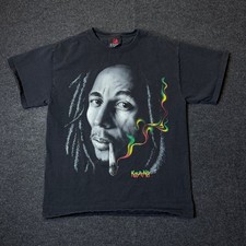 Vintage Zion Rootswear Bob Marley T-Shirt Mens M Black Kaya Man Reggae Tee