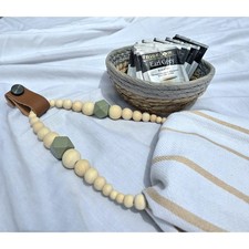 Handmade Natural and Green Wooden Bead Towel Ring Holder w/ Bonus Towel  Basket