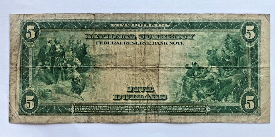 1918 $5 five dollars Federal Reserve Bank Note - St. Louis FR-797 - Image 2 of 4