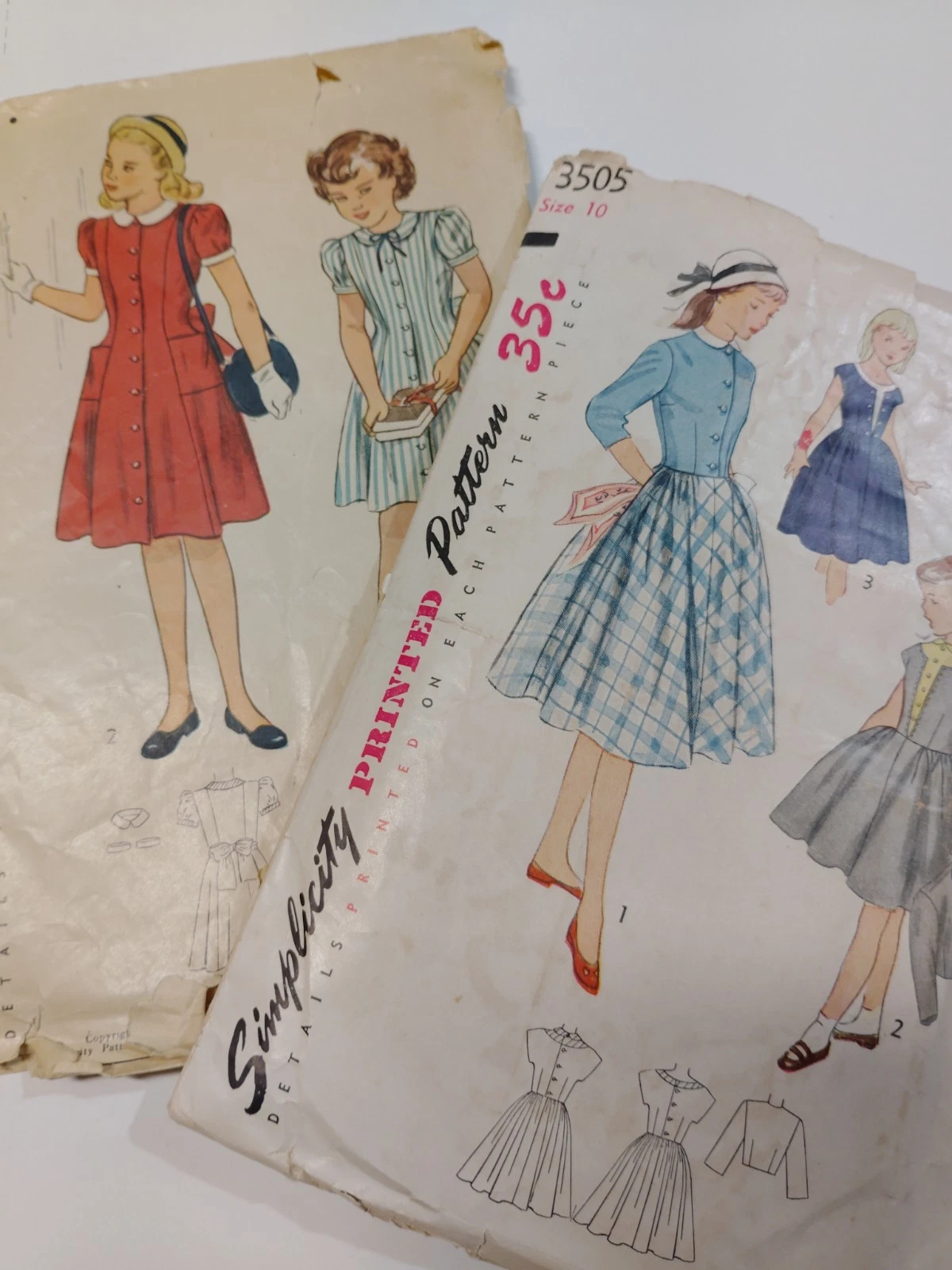 Lot Simplicity 3505 2194 Jacket Dress Sewing Pattern Girls 10 VTG Cut Pockets