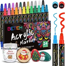 24 Colors Dual Tip Acrylic Paint Pens Markers, Premium Acrylic, Christmas Gifts
