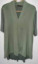 H By Halston Tunic V Neck Blouse Top Women Sz Large Olive Green
