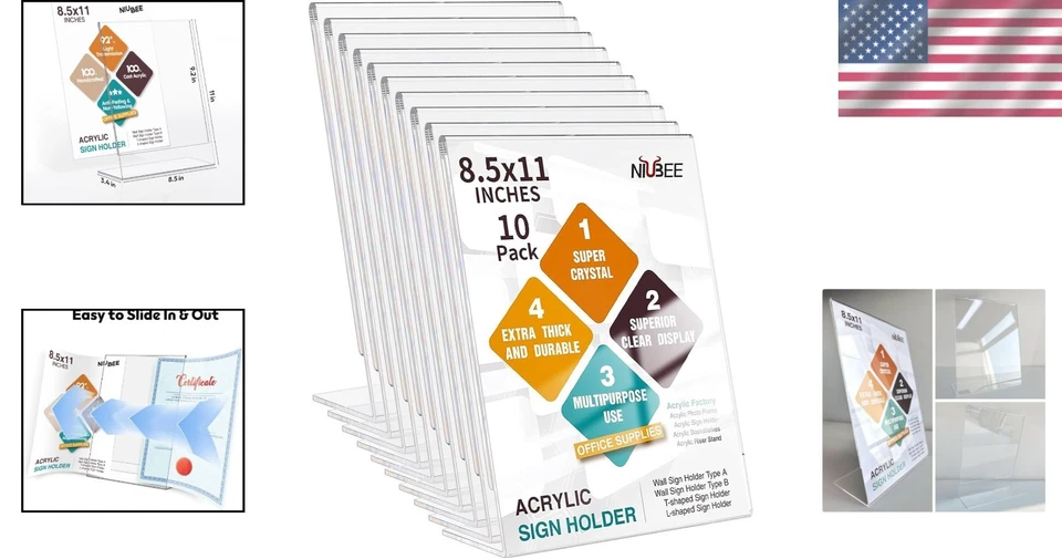 10-Pack Slanted Acrylic Sign Holders 8.5 x 11 Inch – Ideal for Events & Offices - Image 2 of 4