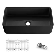 36 In. Farmhouse/Apron-Front Single Bowl Matte Black Fireclay Kitchen Sink with