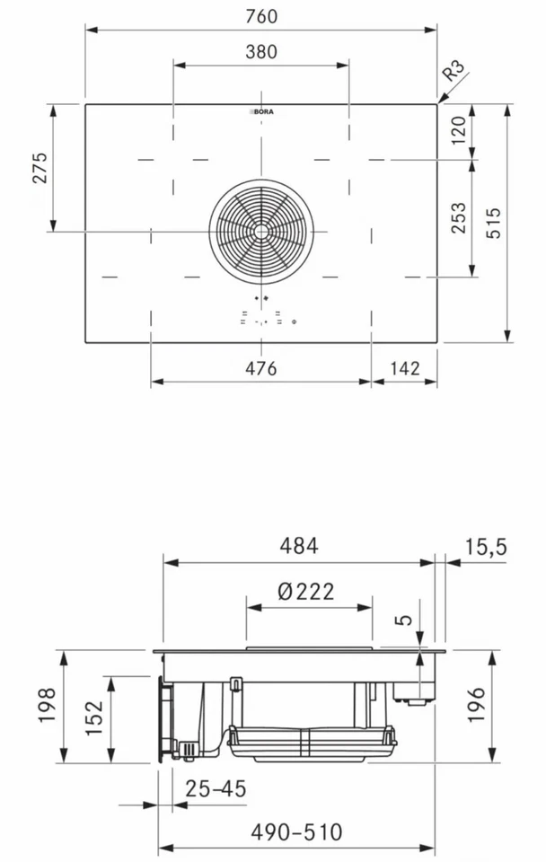 BORA BHU Basic Hyper-Kochfeld mit integriertem Kochfeldabzug Umluft - Bild 2 von 3