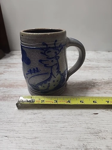 Vintage Rowe Pottery Works Stoneware Mug With Deer Scene