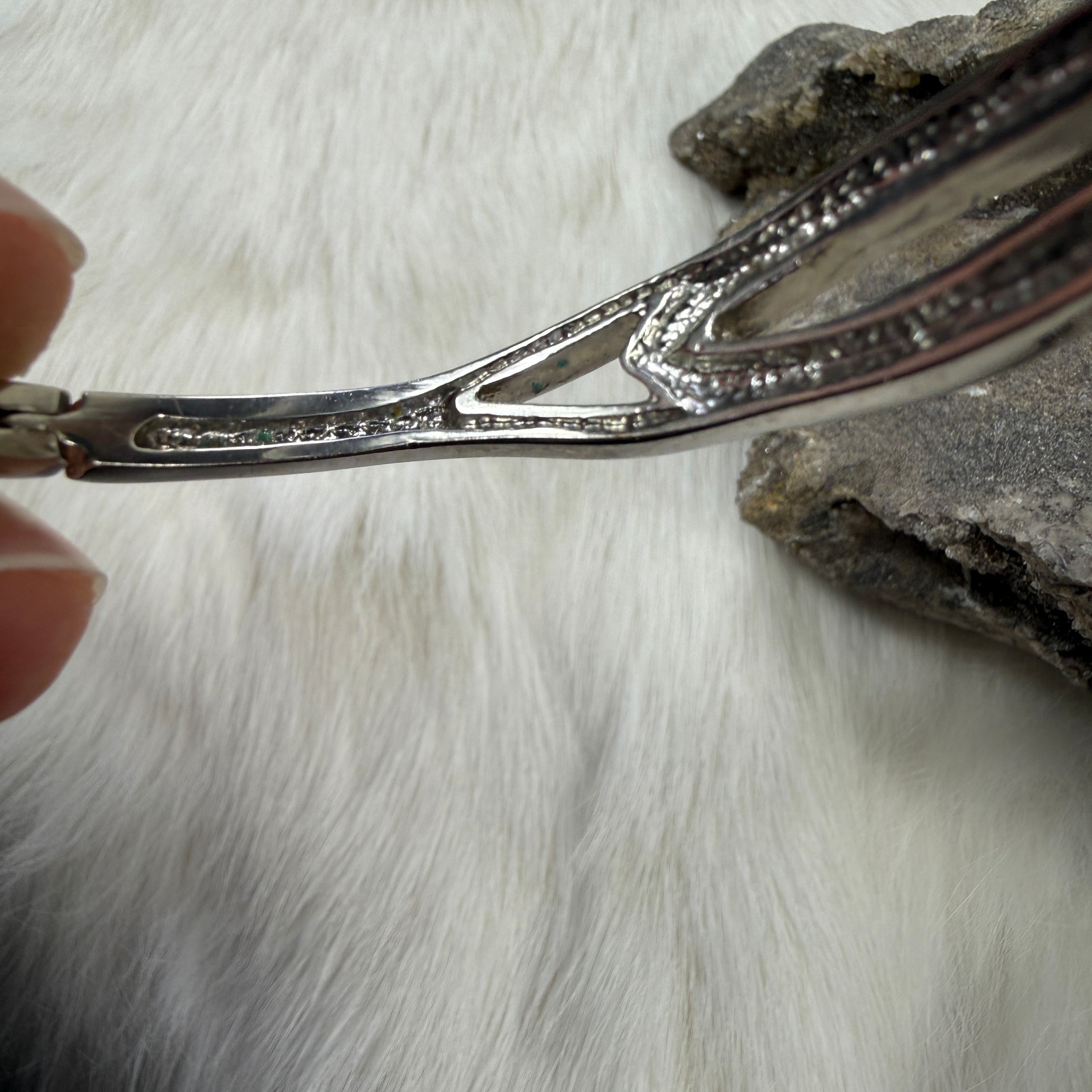 Silver Tone Rhinestone Bangle Hinged Cuff Bracelet - image 7