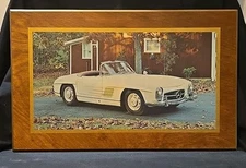 Vintage Screened Print on Wood - Mercedes-Benz 300SL Roadster - 16.75 x 10.5"