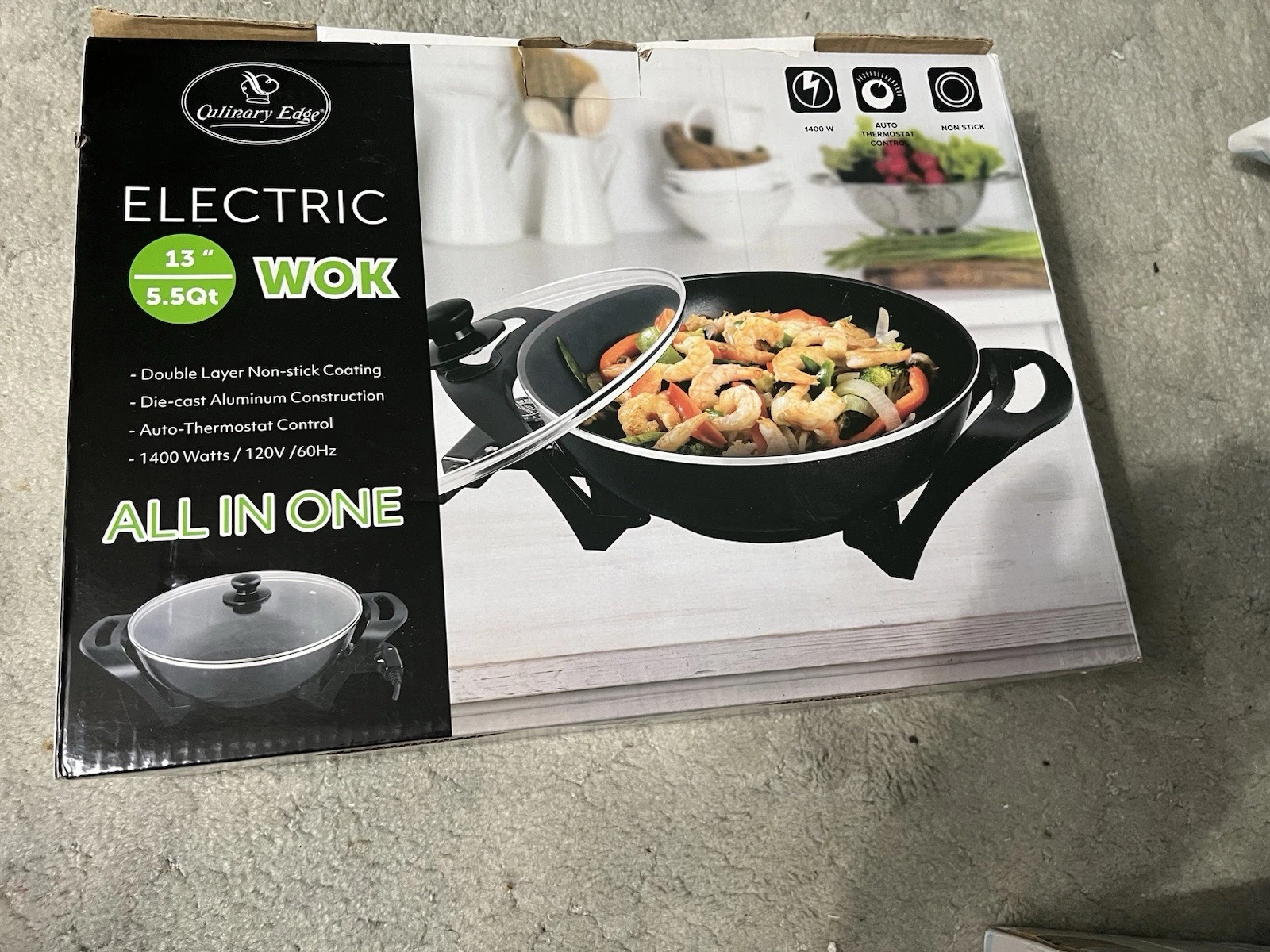 New Culinary Edge 13" Electric Wok, 5.5qt Double layer Non Stick coating