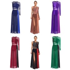 Women Lyrical Dance Maxi Long Skirt Elegant Modern Dance Costume Long Sleeve