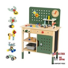 Kids Tool Bench Wooden Toddler Workbench with Tools Set Large Storage Wooden