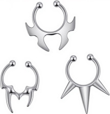 3Pcs Stainless Steel Fake Septum Ring Non-Piercing Clip-On Nose Hoop Jewelry - B
