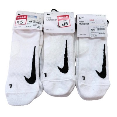 Nike Multiplier No Show Socks White Mens Size UK 8-11 X6 Pairs New