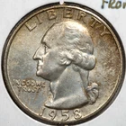 1958-D Washington 90% Silver Quarter Gem BU Uncirculated - Mint Set Toned