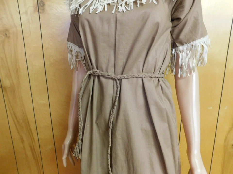 Disfraz nativo americano vintage de los años 50 con flecos crema vestido sacajawea mediano Foto 4 de 4