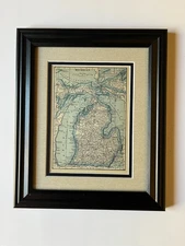1934 "Blue" MICHIGAN State Map by C.S. Hammond, Framed/Double Mat SEE DESCRIP