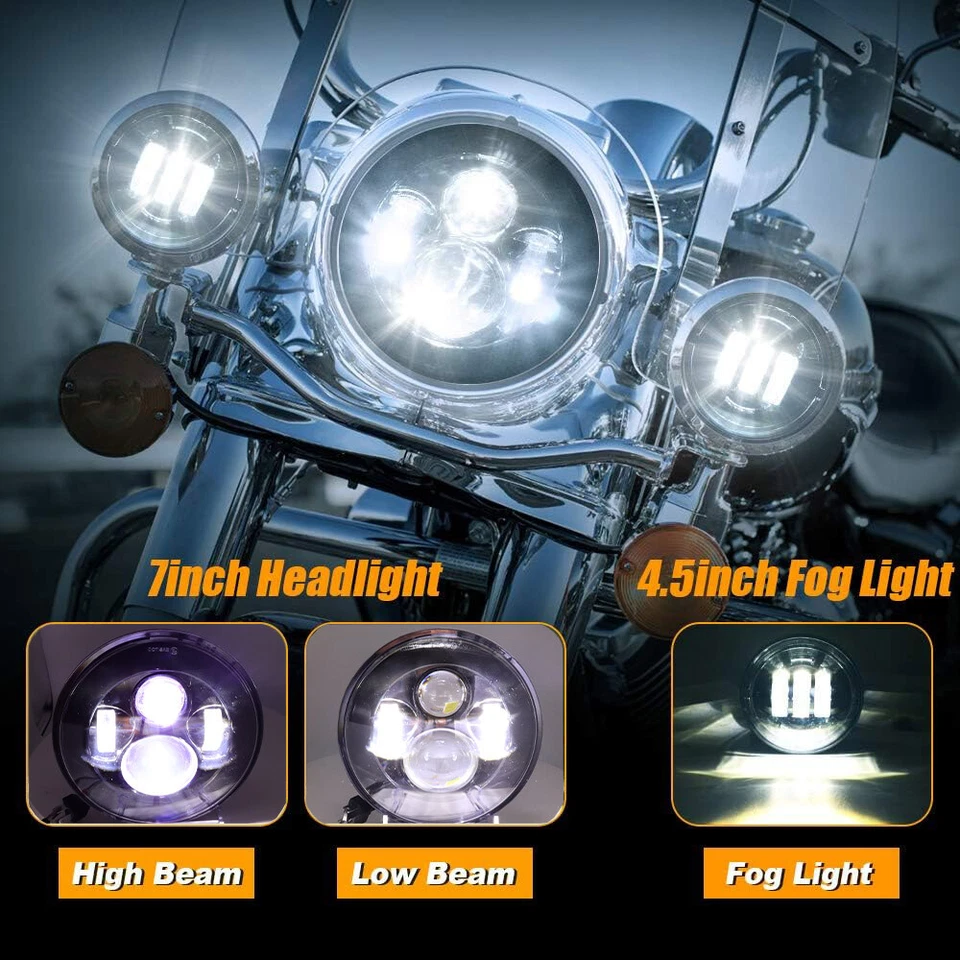 Faro LED de 7 pulgadas + luces de paso de 4,5" para Harley Davidson Touring Road King Foto 2 de 4
