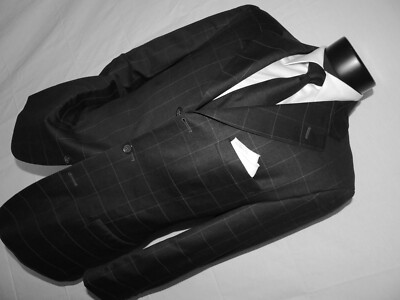 Borelli Men's Gray windowpane 3 button dual vent jacket coat size 38 R