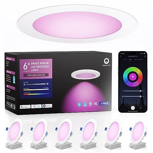 Smart Recessed Lighting 6 Inch 6 Pack Wifi Bluetooth Ultrathin