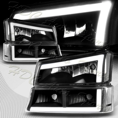For 03-07 Chevy Silverado/02-06 Avalanche LED DRL Black Headlights+Bumper Lamps