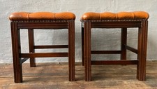 2 Vintage Tabouret Chesterfield Wade Cuir Acajou 1970er Années Mid Century