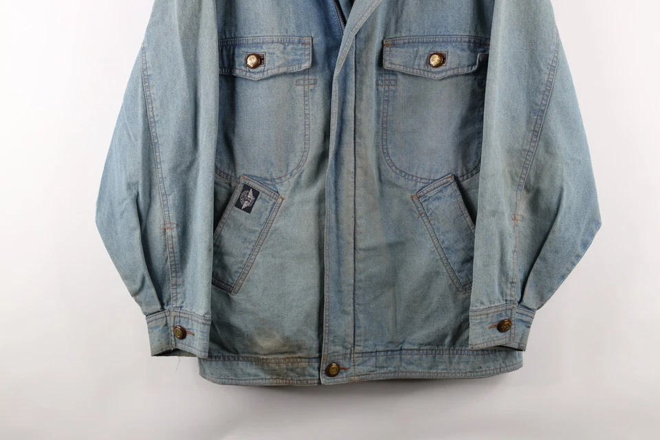 Vintage 80s Dockers x Levis Mens Medium Distressed Leather Collar Denim Jacket - Image 3 of 4